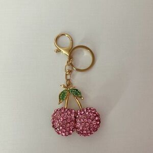 Pink Crystal Cherry Keychain